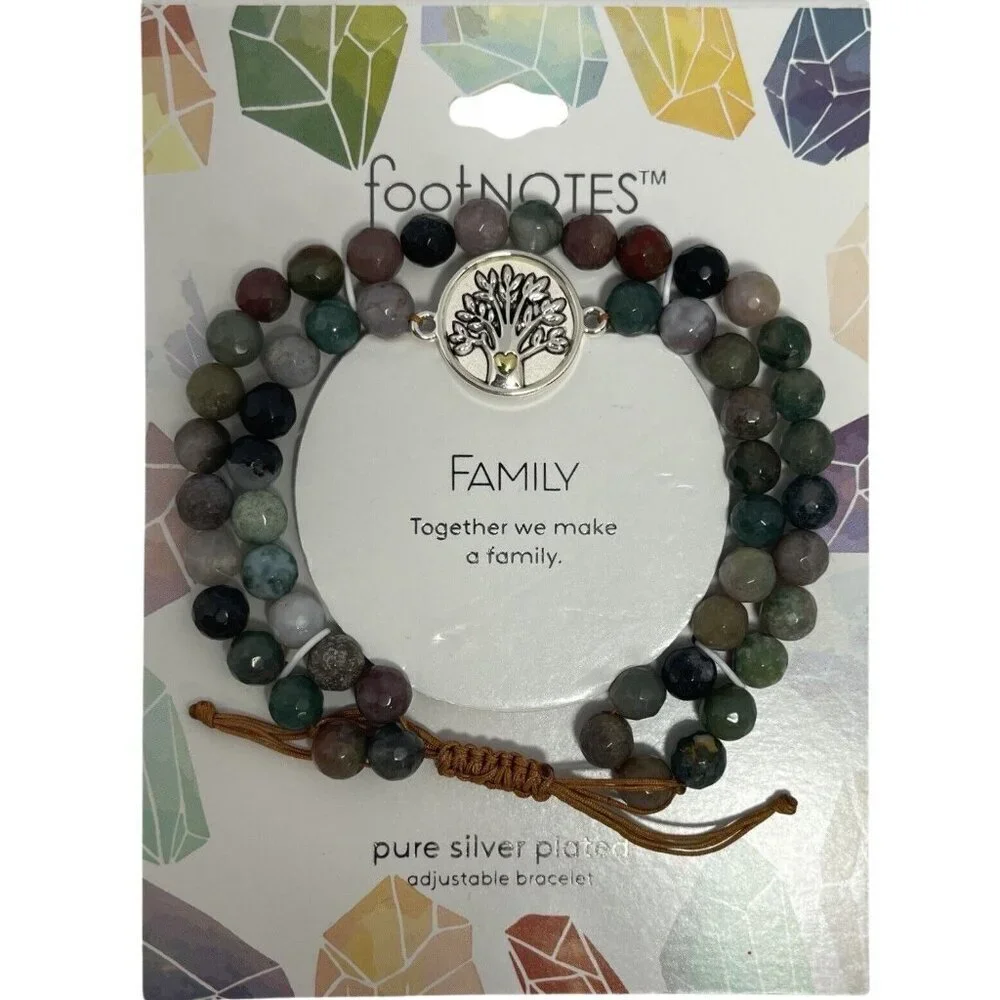 FOOTNOTES Silver Over Brass Adjustable Bracelet FAMILY OS Red‎ Jasper Tree Charm